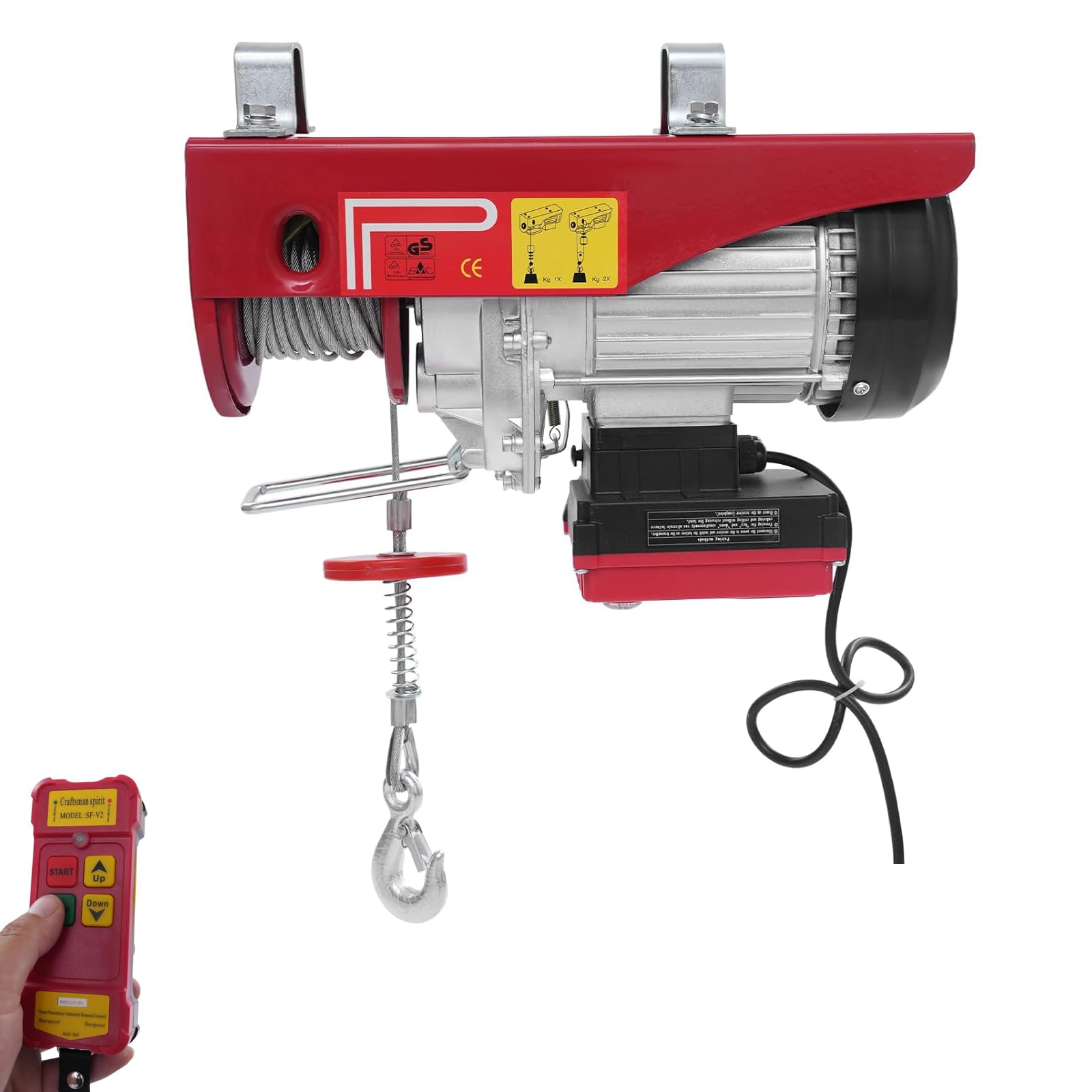 TYH Paranco Elettrico da 850 W, Portata 880 Libbre/440 Libbre, Verricello Elettrico A Soffitto 220 V, con Telecomando Wireless, Sollevamento Singolo O Doppio, velocità 5 M/10 M/min 600KG/300KG