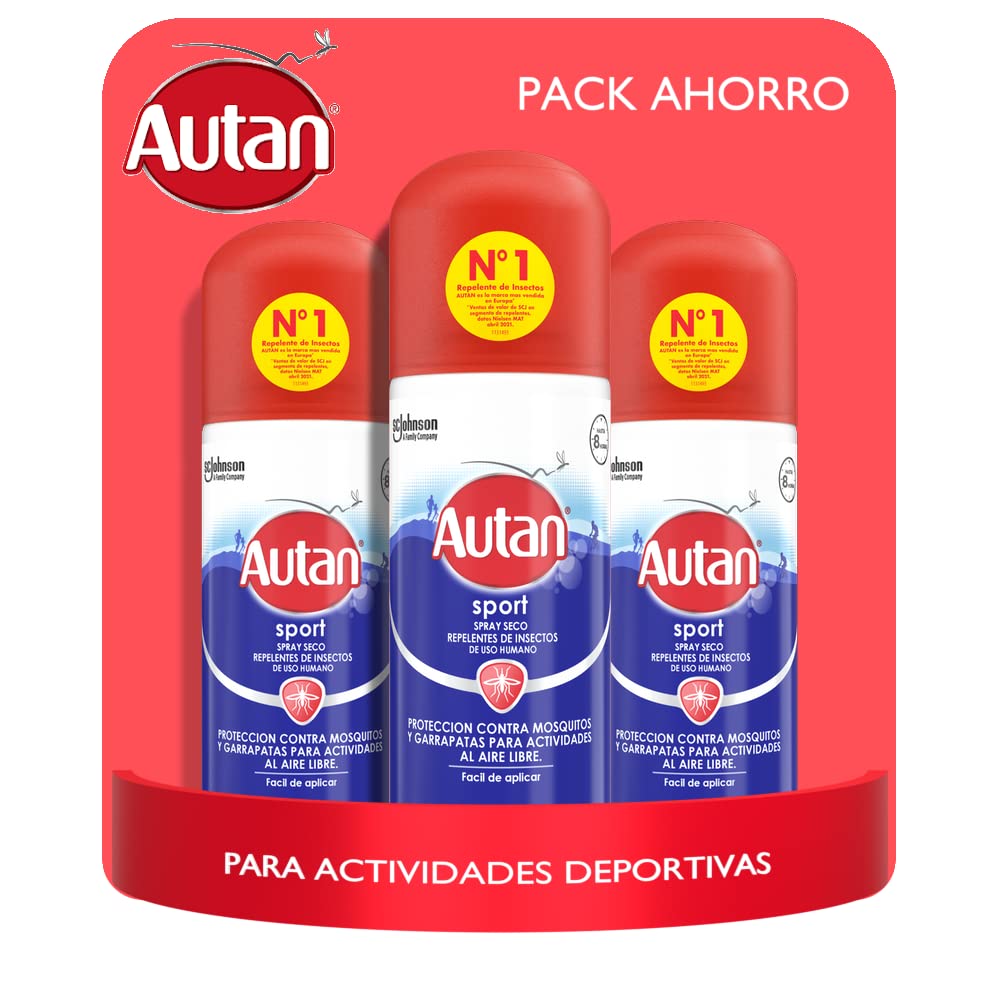 Autan® Pack Sport Dry Spray ayuda a proteger contra las picaduras de mosquitos comunes, tropicales y tigre, especial actividades deportivas, 3 Unidades