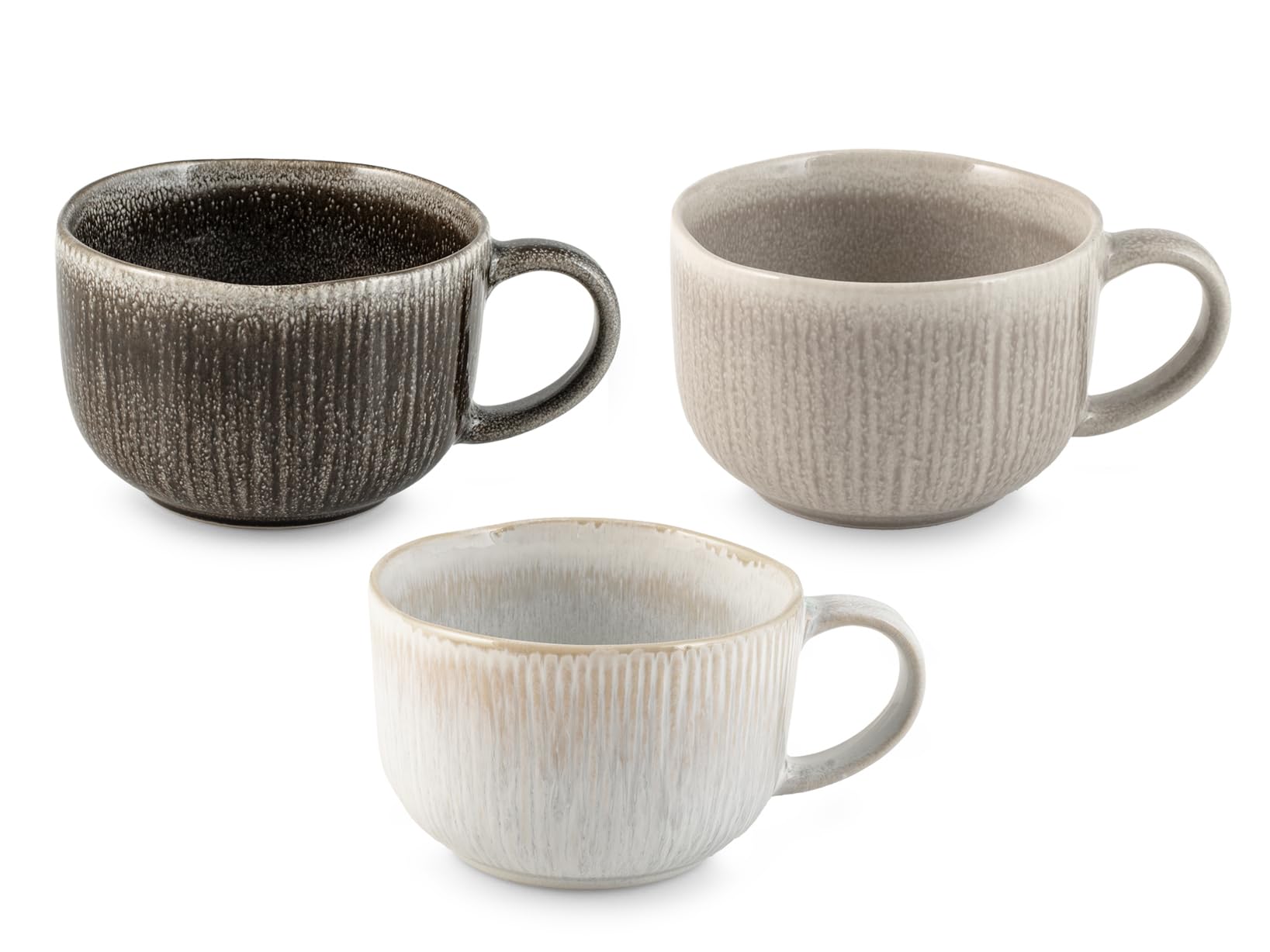 H&H Set 6 Tazze da Colazione in Stoneware Yucatan 600 cc – Colori Assortiti – Design Minimal con Effetto Reactive – Perfette per Latte, Cappuccino e Bevande Calde – Adatte anche alla Ristorazione