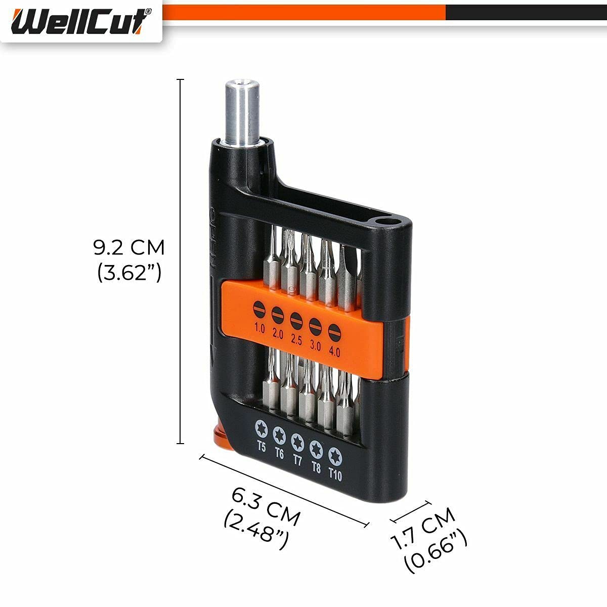 WELLCUT WC-MPS21U - Juego de 21 puntas de destornillador multiusos de precisión con poste giratorio y mango antideslizante, herramienta de reparación de trabajo para electrodomésticos, electrónica,