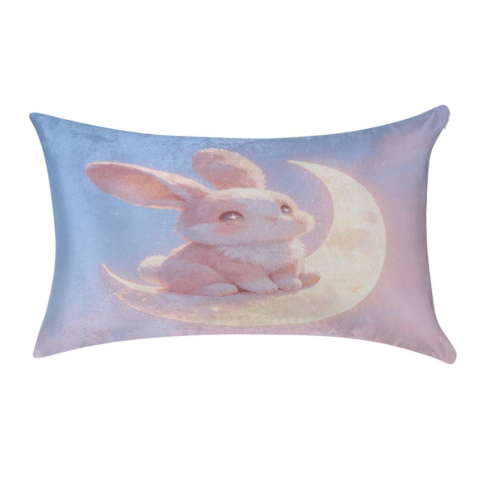 Fodpand Style Pink Moon Bunny Pillowcase,Elegant Designed Home Decor,Velvet Pillowcase,Soft And Cozy,Pillow Case Cover With Hidden Zipper For Bedroom, Sofa, Couch