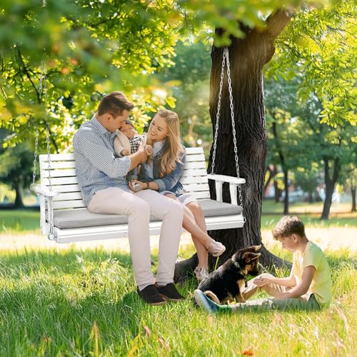 Image of VINGLI 5 FT Heavy Duty Porch Swing with Cushion, 880 LBS Wooden, White