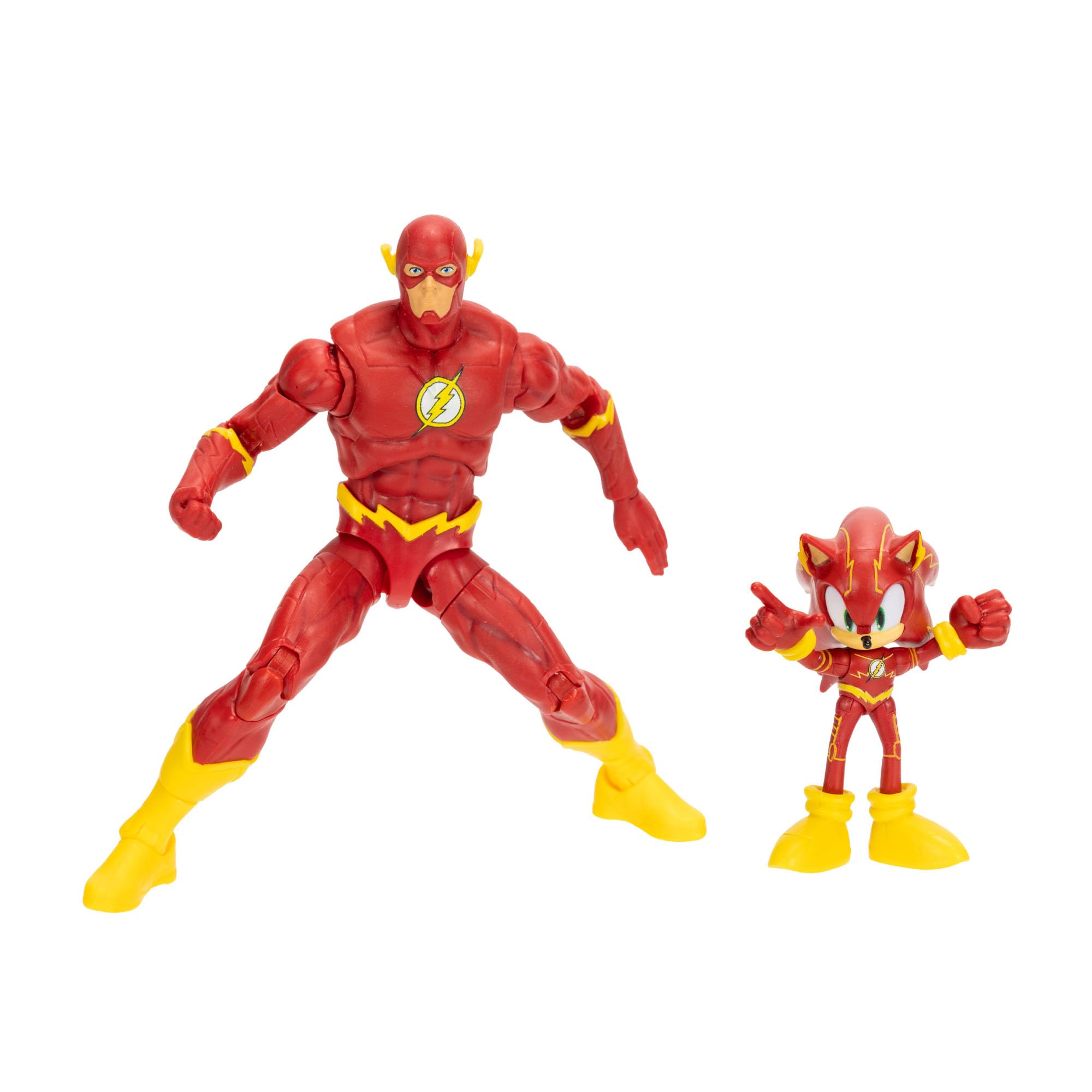 Zestaw figurek akcji DC x Sonic the Hedgehog i Flash, oficjalna licencja Jakks Pacific, zawiera klasyczne figurki akcji o wymiarach 2,5" i 5", przedmioty kolekcjonerskie Sonic x DC