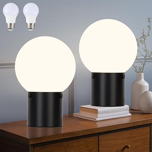 Miniatura 11 de Lámpara de mesa dorada para mesita de noche con pantalla de globo de vidrio esmerilado, lámpara de cabecera moderna de mediados de siglo con base de