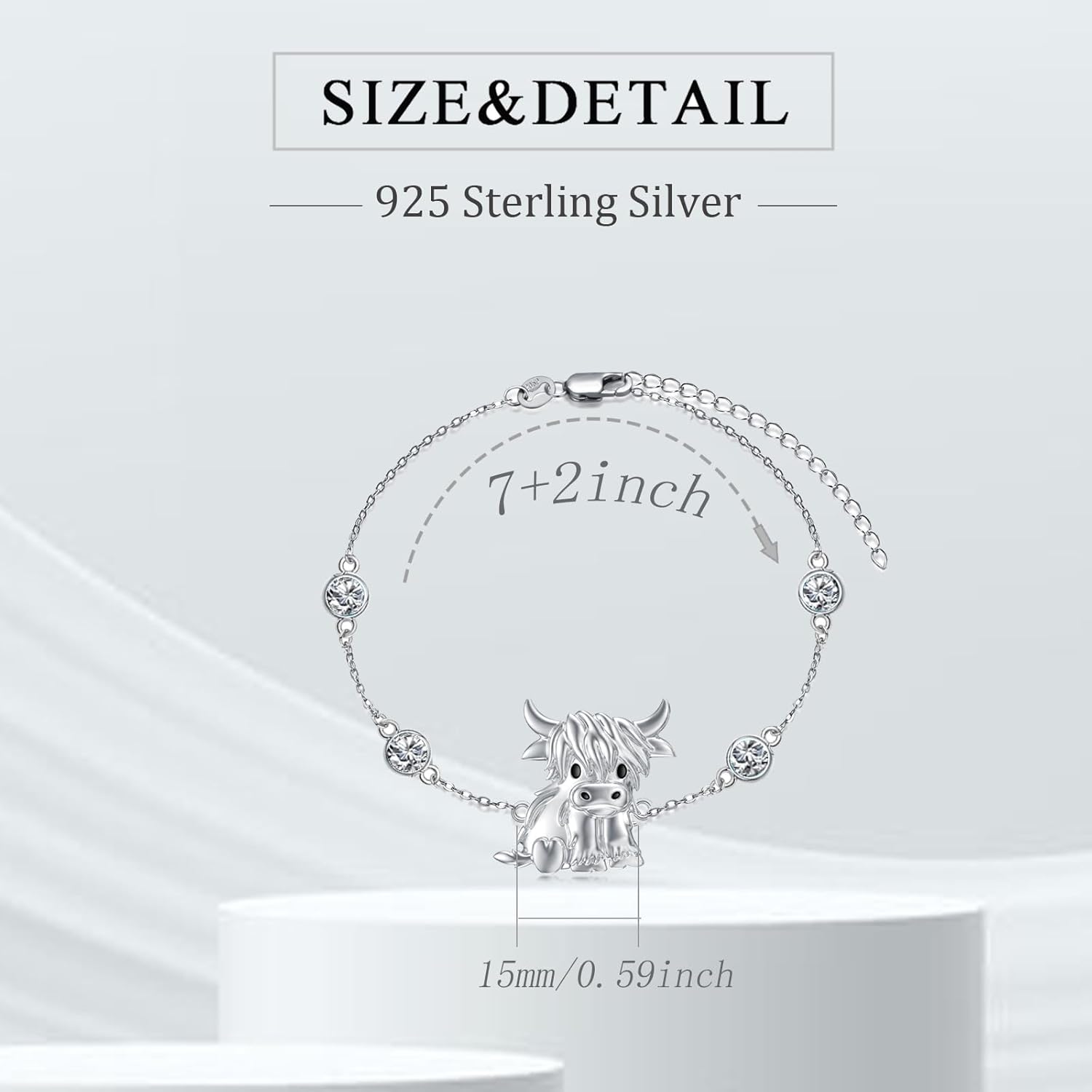 Birthstone Highland Cow Bracelet 925 Sterling Silver Scotland Cow Link Bracelet Western Jewelry Gifts for Women Mom Cow Lover