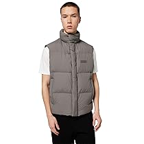 Armani Exchange Men’s, zip closure logo patch Down Waistcoat Grey L, Grigio gull scuro, L