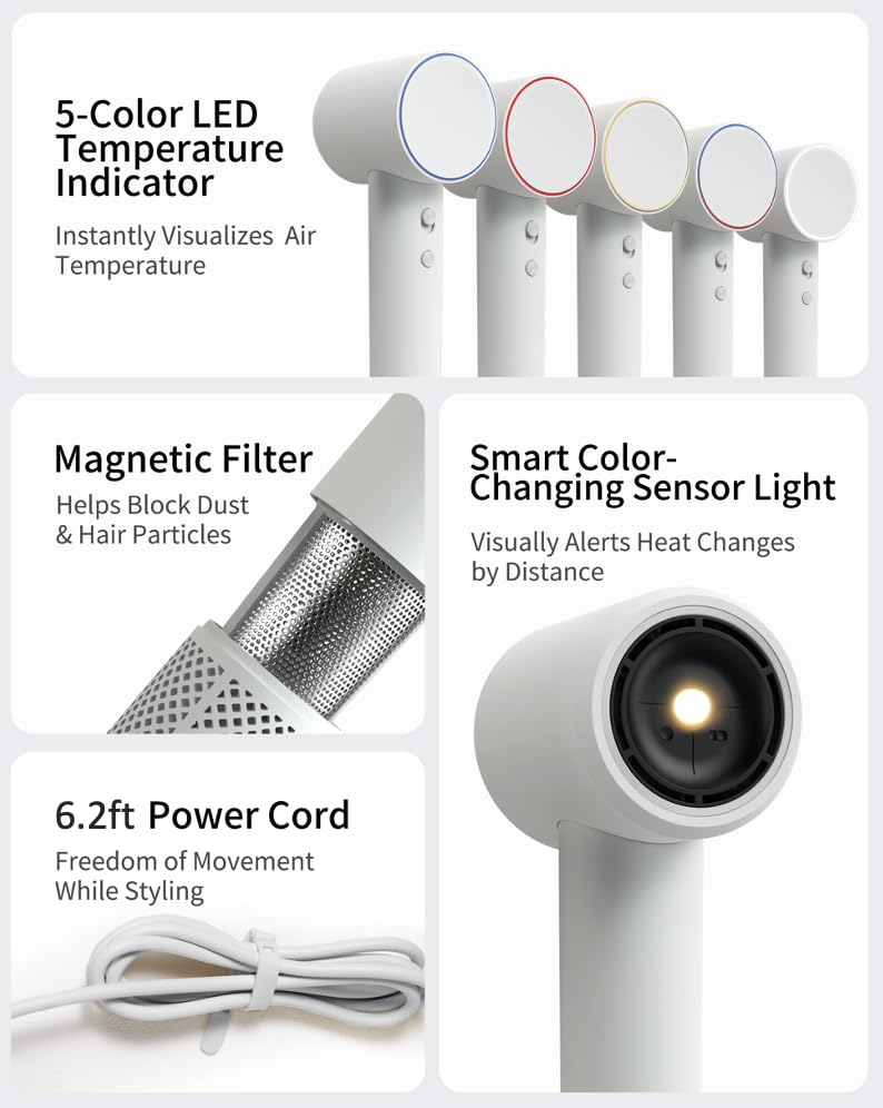 Keheal Ai High-Speed Ionic mini Hair Dryer with Attachment, Lightweight view 9
