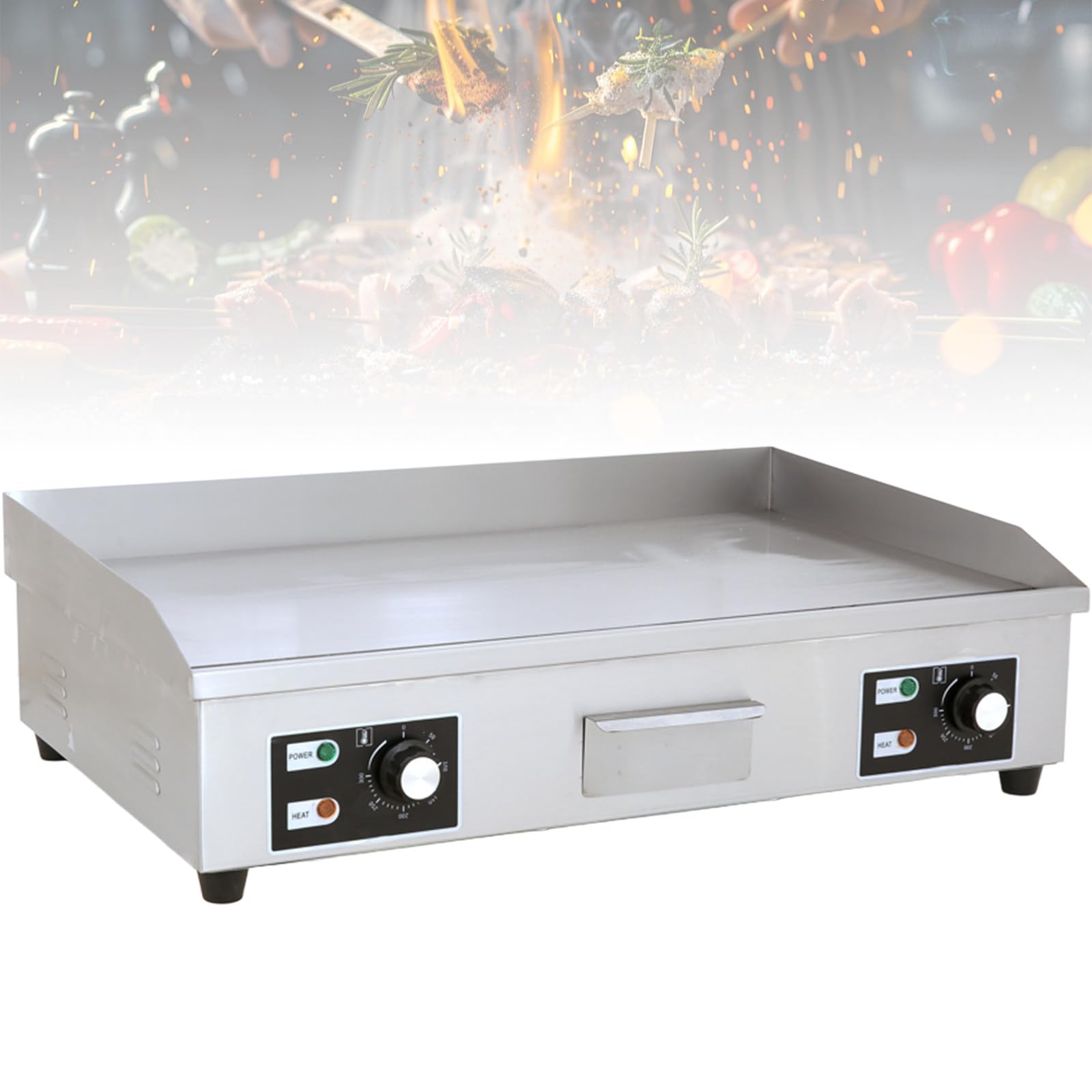 Barbacoa Eléctrica Comercial, Plancha Eléctrica Cocinar Profesional de Fundición de 8mm de Espesor Anti-Adhesivo, Calentamiento Uniforme, para Restaurante, Cocinas 66 * 47 * 22CM