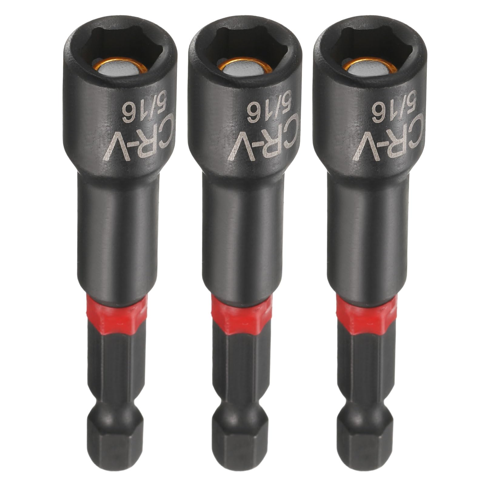 sourcing map 3pcs Nut Driver Drill Bit 5/16 Inch Socket 1/4" Hex Shank 3" (65mm) Long Magnetic 6-Point Sockets Quick Change Phosphated CR-V Steel Bolt Setters for Power Drill Drivers, Black — image 1