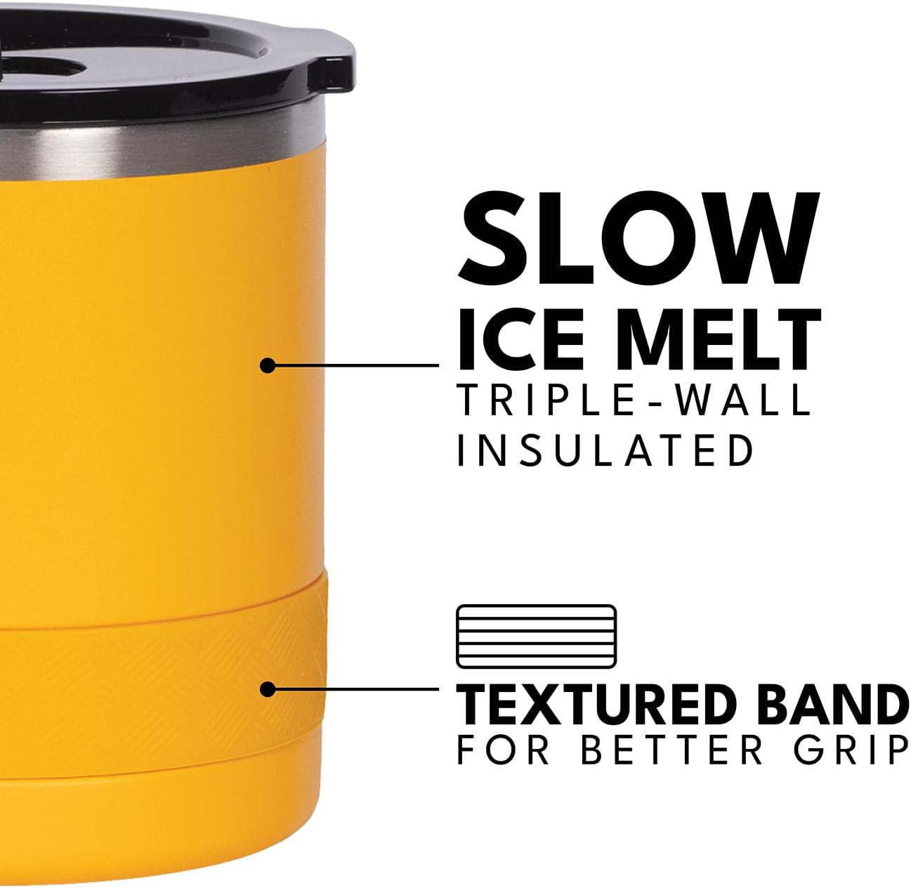 Elemental Recess Lowball Tumbler, 10oz Triple Wall Stainless Steel Cup with Non-Shattered Tritan Lid, Insulated Whiskey Glass, Insulated Coffee Tumbler Mug for Hot & Cold Drinks - Citrus - Image 4