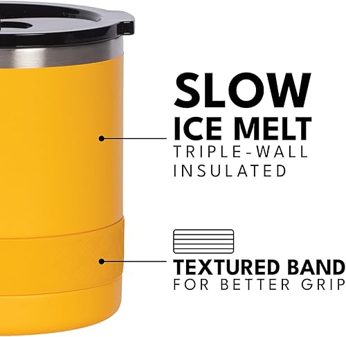 Miniatura 49 de Elemental Vaso de bola baja, taza de acero inoxidable de triple pared de 10 onzas con tapa Tritan no rota, vaso de whisky aislado, taza de café