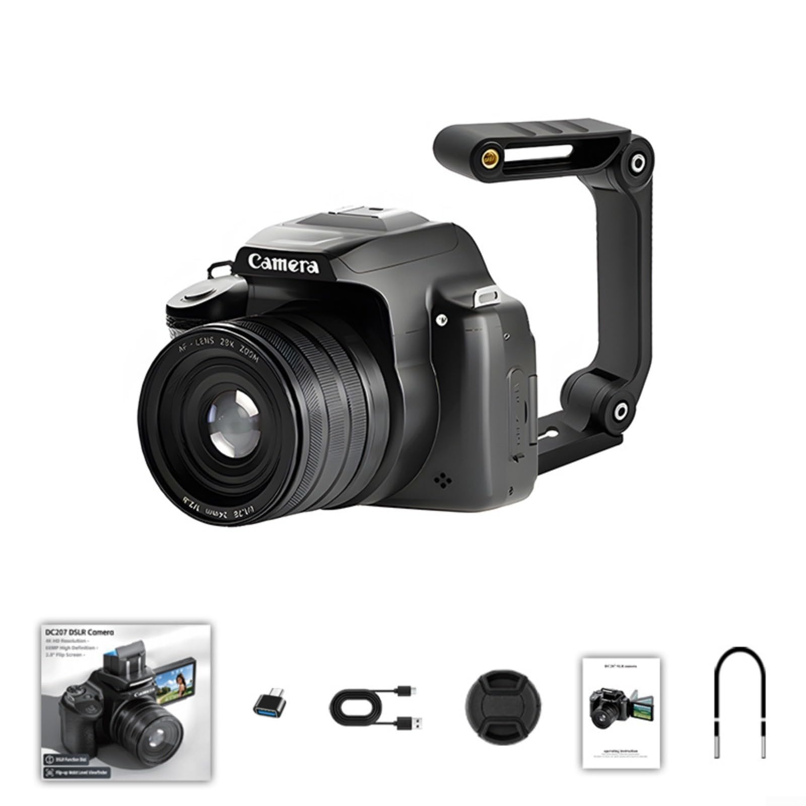 Fotocamera digitale da 68 MP con video 4K 60 FPS, zoom 28X e schermo flip per vlogging selfie, HD ricaricabile di tipo C per kit videocamera (specchio polarizzatore fotocamera)