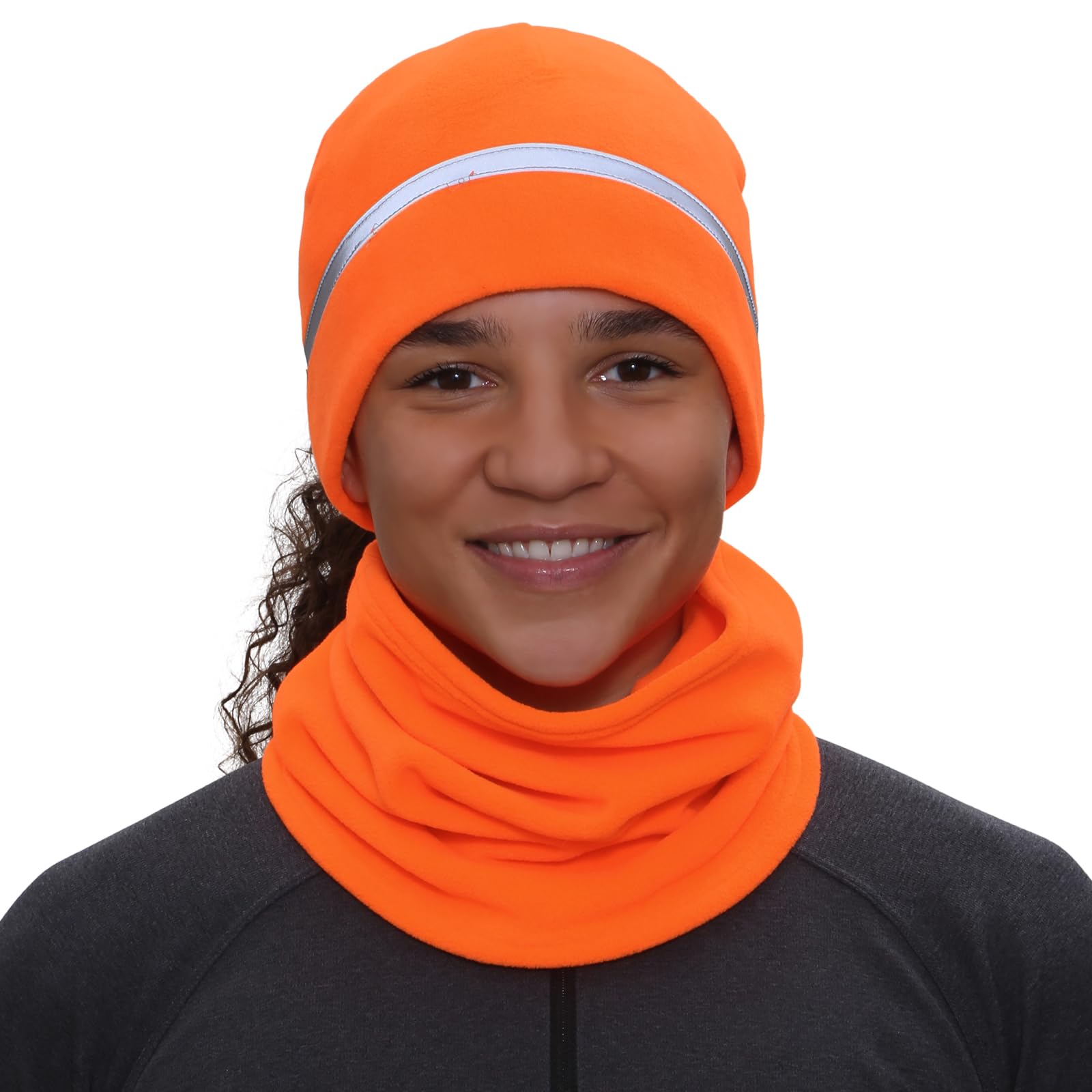 TrailHeads Damen Winter-Set | Reflektierende Pferdeschwanz-Mütze und Micro-Fleece-Halswärmer zum Laufen, Wandern, XC Skifahren