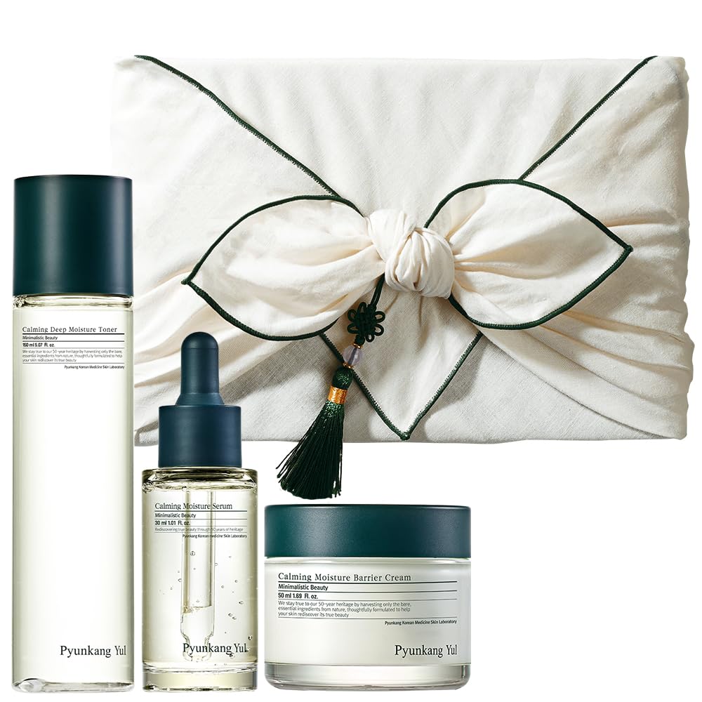 [PKY] Pyunkang Yul - Juego de regalo calmante para el cuidado de la piel con envoltura de regalo premium, calma instantáneamente la piel sensible, tónico, suero calmante y crema hidratante para la