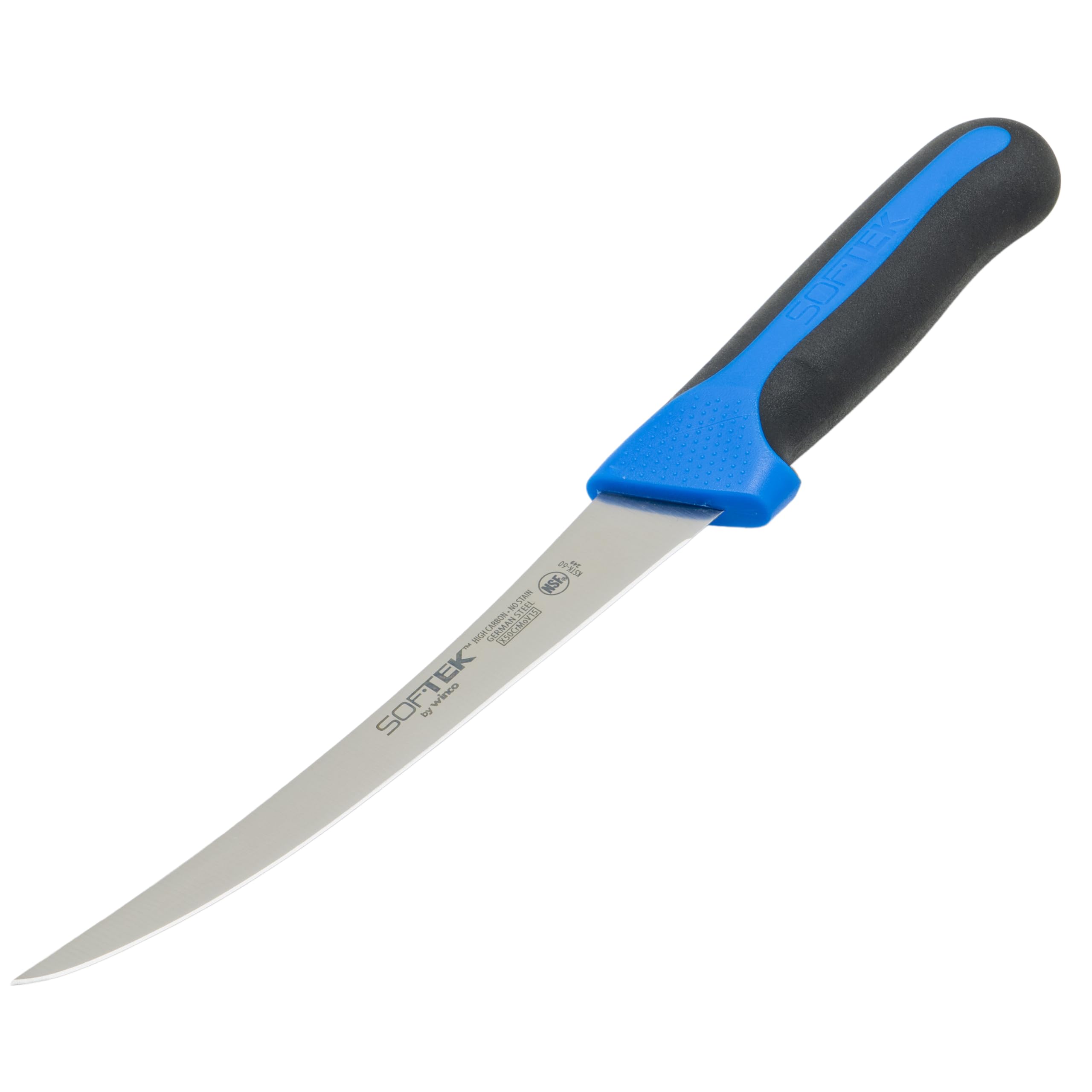 Winco 6" Black/Blue German steel Boning Knife, Curved, Soft Grip Handle — Amazon image 3