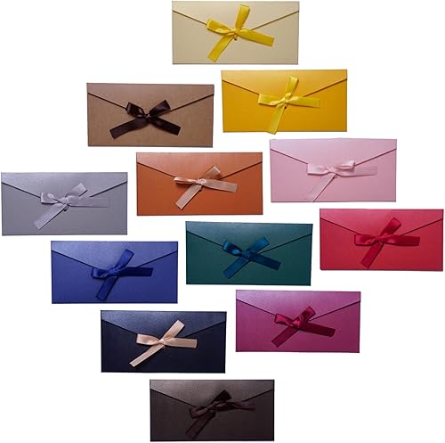 24 tarjetas de regalo de papel de 12 colores, bolsas con lazo de cinta para el día de la madre, hermosos sobres de color perla carta de cortejo,