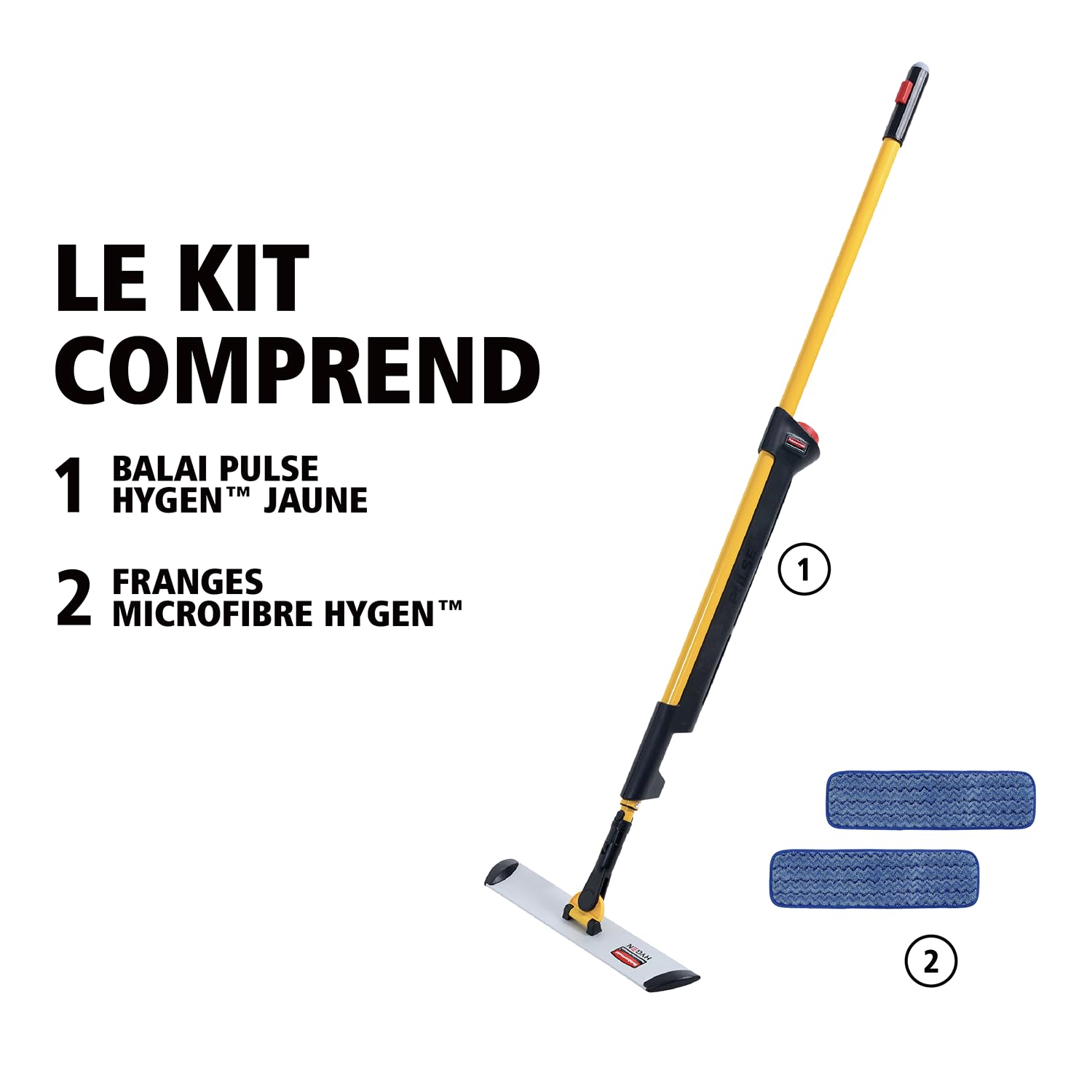 Rubbermaid Commercial Products Hygen Pulse – Kit de Serpillière à Pulvérisation en Microfibre | Réservoir Intégré et 2 Franges | Jaune