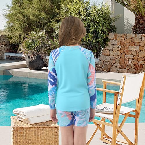 Image of Girls Rash Guard Set for Girls Long Sleeve Swimsuits Hawaiian Two Piece Bathing Suits Swimwear Set