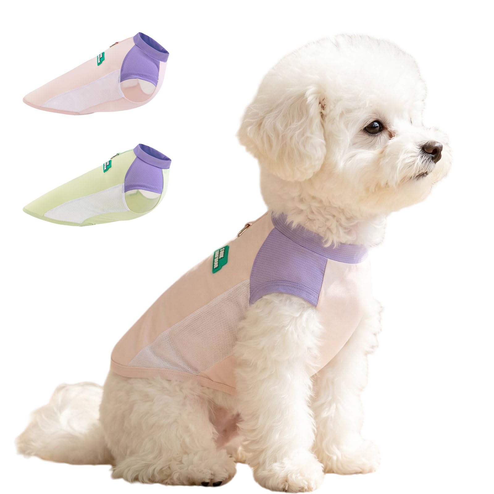 Alitent Ultra-Soft Elastic Fiber Dog Cooling Vest T Shirt for Hot Weather, Stretch Pet Cooler Ice-Touch Summer Clothes for Small Dogs Breathable Mesh Tank Top with D Ring Seaside Walks 2-3kg(Pink, S)