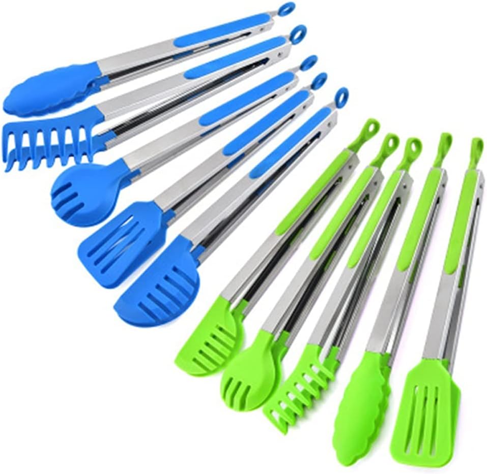 Cooking Tongs 1pc Silicone Food Tong Stainless Steel BBQ Tong Bread Salad Barbecue Nonslip Cooking Kitchen Tongs(A)