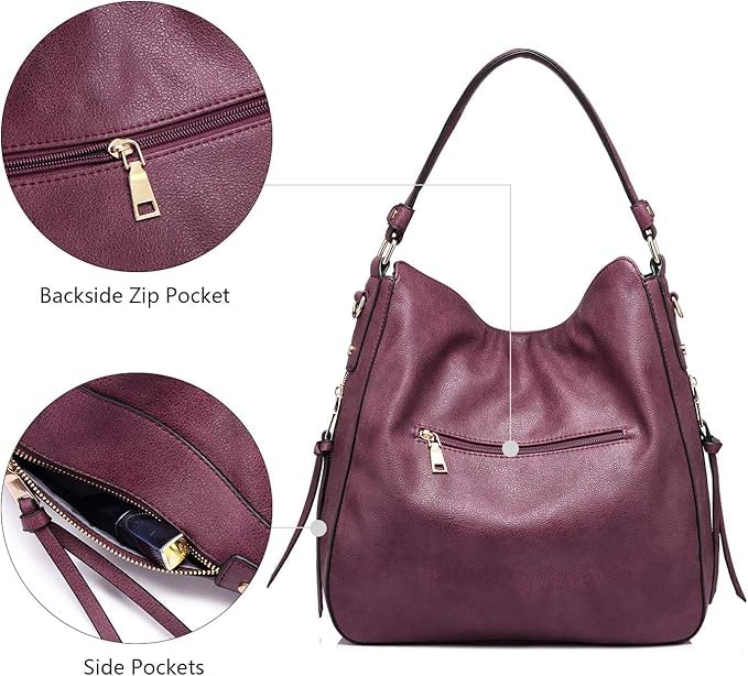 Image of Realer Hobo Crossbody Bags for Women Designer Faux Leather Hobo Handbags Retro Large Size Shoulder Bag Bucket Purse