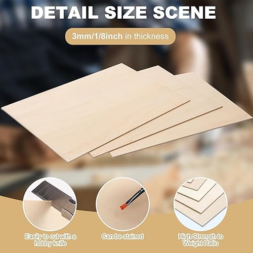 Miniatura 10 de Paquete de 6 hojas de tilo para manualidades, 12 x 16 x 18 pulgadas, hojas grandes de madera contrachapada de 0.118 in de grosor, tableros de madera