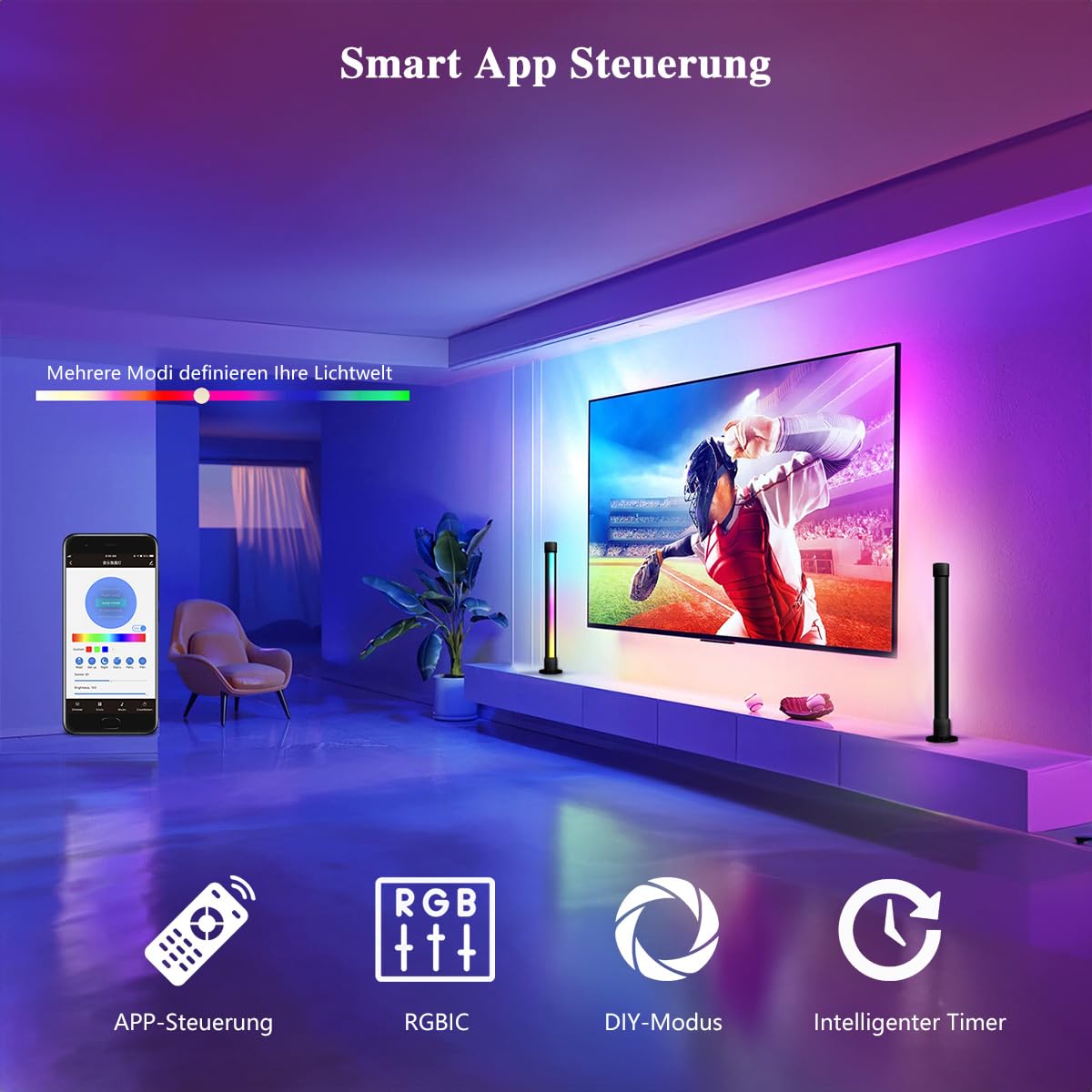 RGBIC striscia luminosa a LED, funziona con Alexa, controllabile tramite app e scatola di controllo, per decorazioni natalizie, adatto per TV computer retroilluminato o comodino