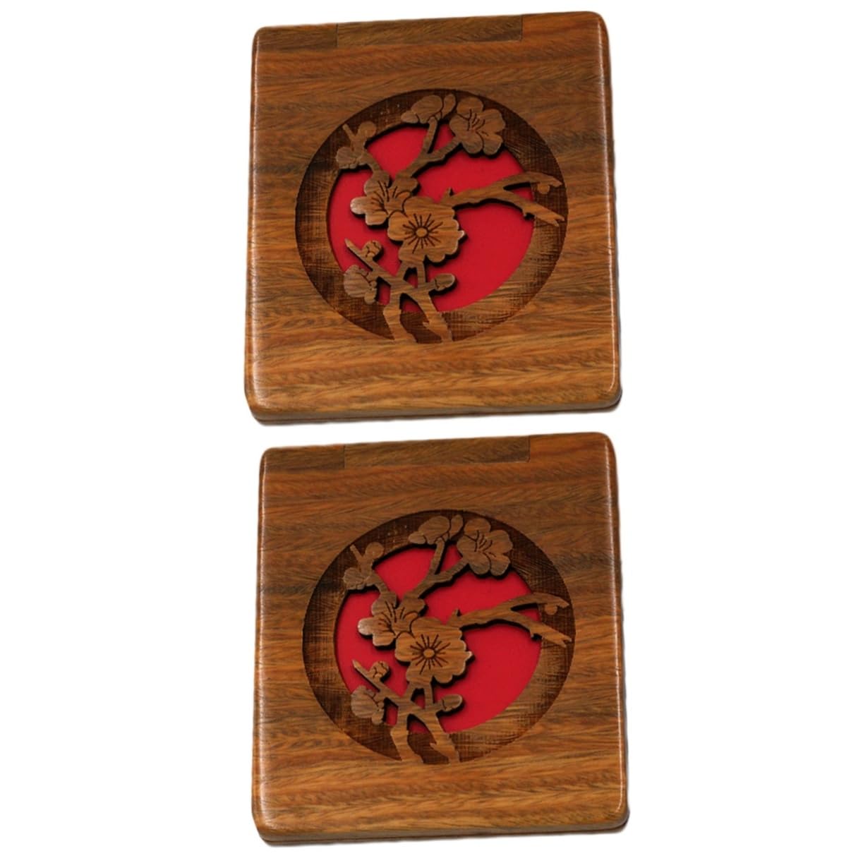 Miroir de maquillage vintage en bois sculpté et son peigne artisanal