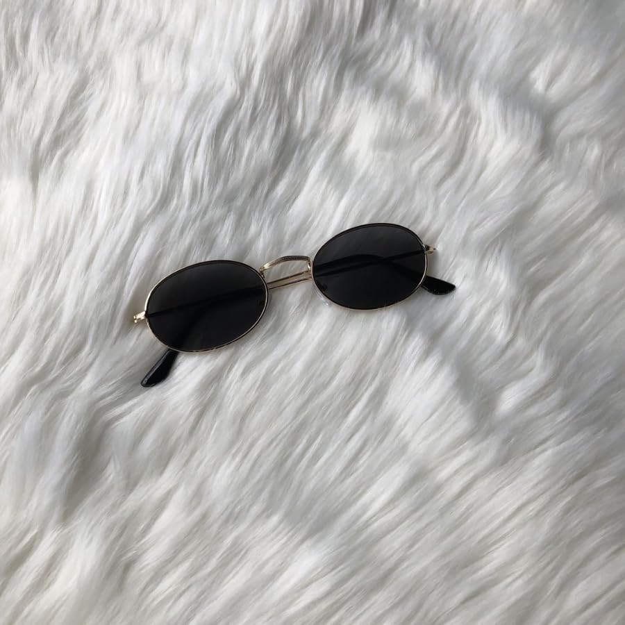 Image of Gold Frame Black Oval UV Protection Polarized Sunglasses for Men & Women Unisex Daily Beach Retro Wear