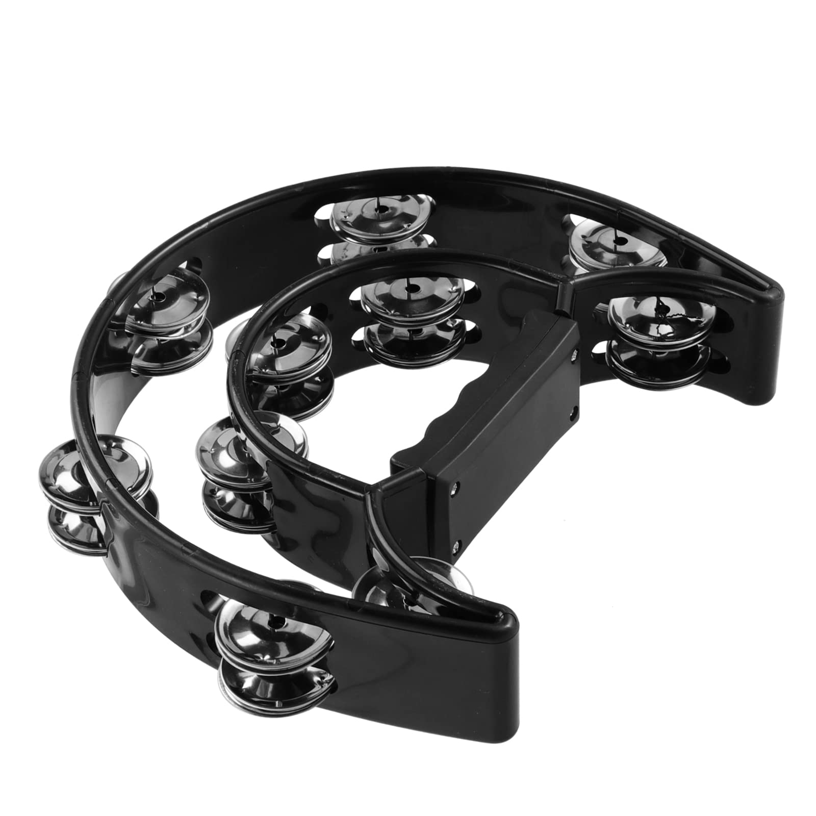 4 Stück Tambourine Schwarz, Plastik Zweireihiges Jingles Tamburin Percussion Instrument mit 40 Schellen, Hand Tamburin Halbmond für Party Unterhaltung