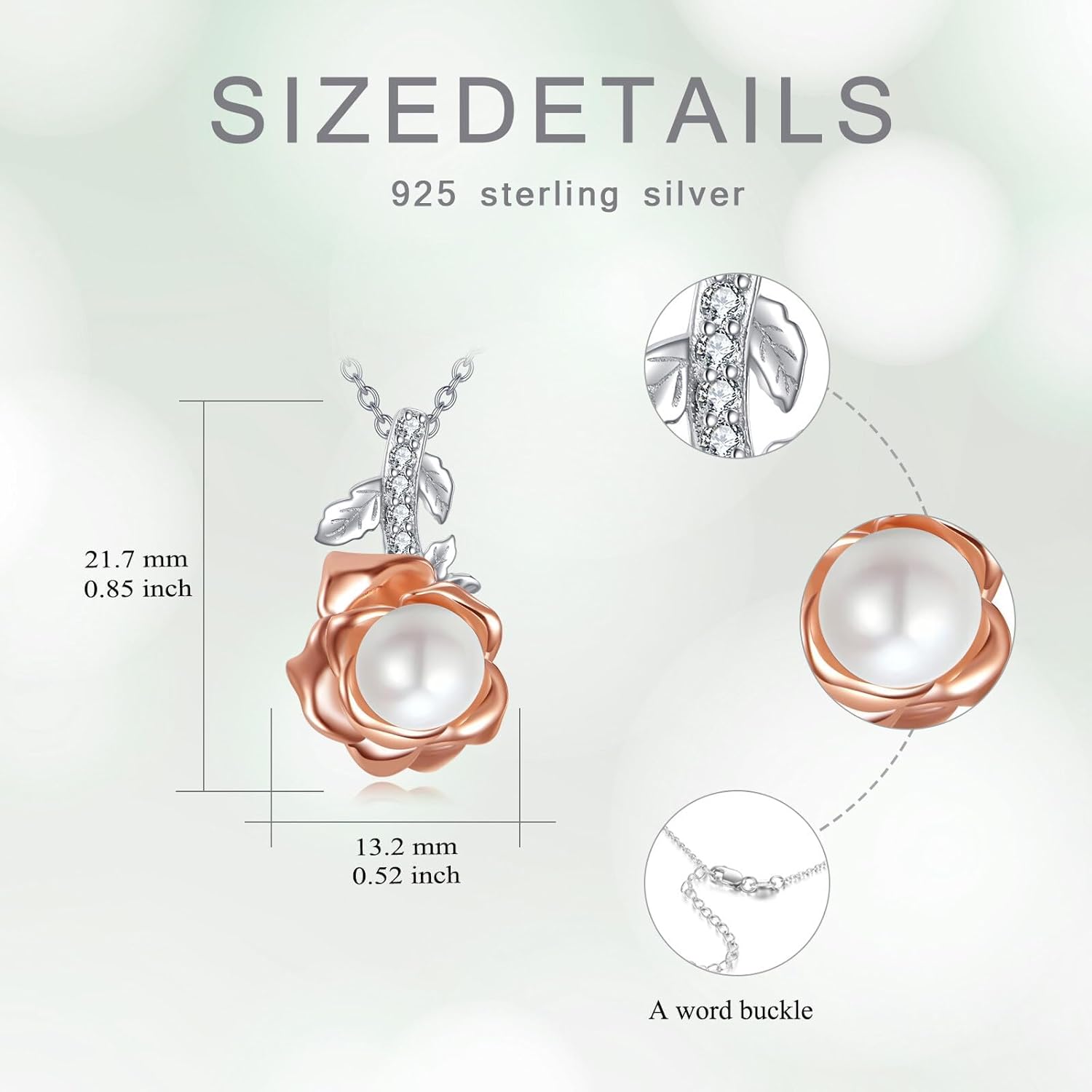 WSX 925 Sterling Silver Pearl and Diamond Necklace for Women Snowflake/Sunflower/Rose Flower Freshwater Cultured Pearl Pendant Birthday Jewelry Gifts for Her - Image 5