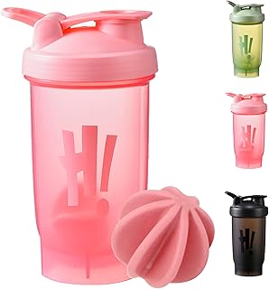 KANGSIT Botella mezcladora de proteínas con bola mezcladora de acero inoxidable, sin BPA y DEHP, tapa abatible a prueba de fugas, botella mezcladora de proteínas y suplementos, 700 ml, color rosa