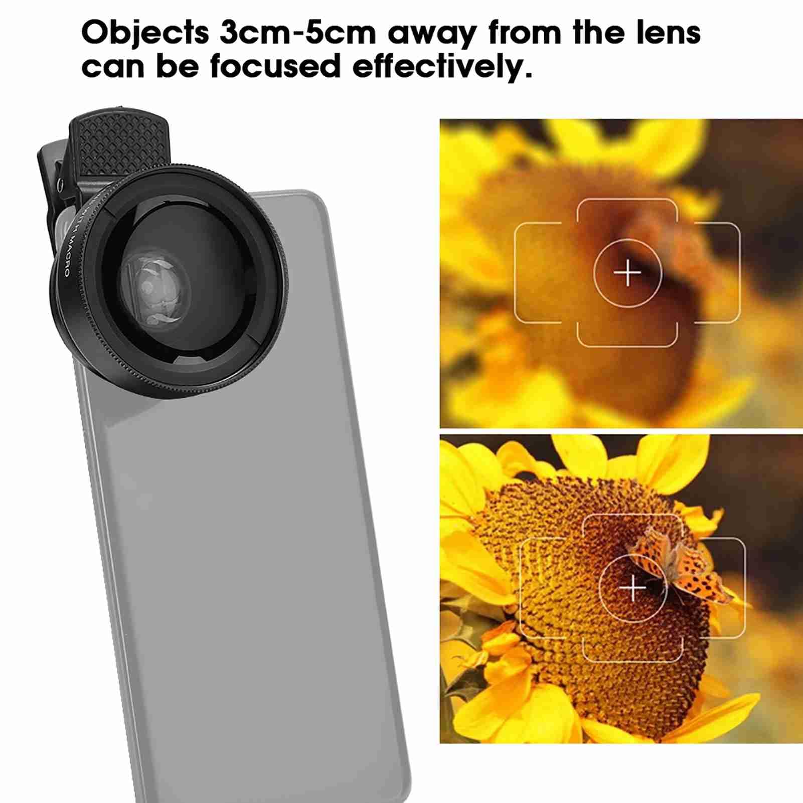 Camera HD Macro Lens,Macro Lens Clip on 0.45x Wide Angle 12.5 Times Camera Pixels Lens Lens Phone Camera Mobile Phone Accessory