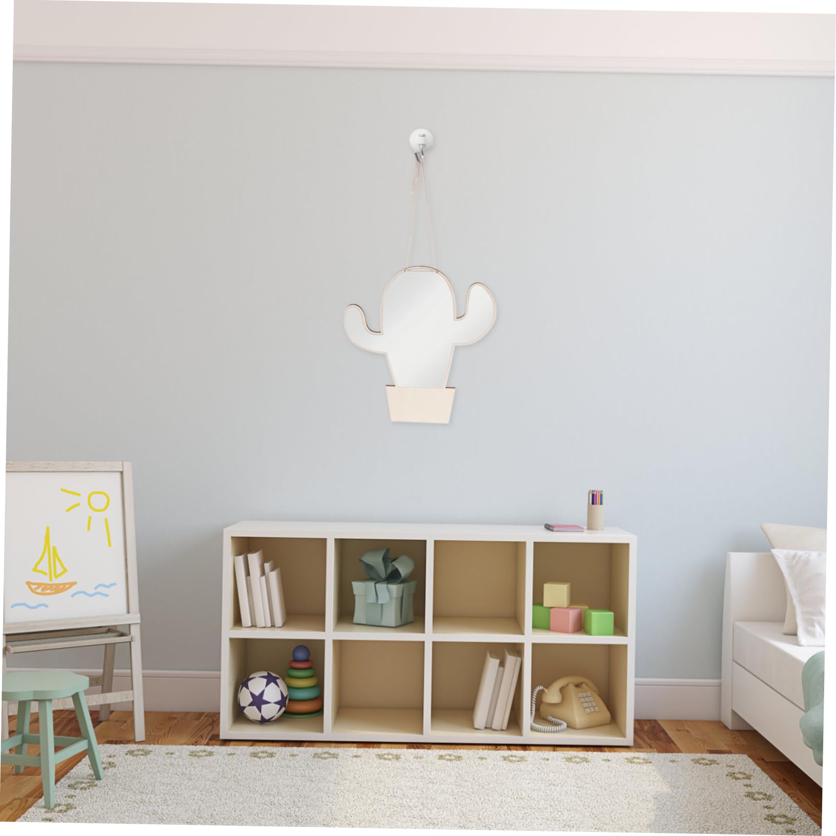 SHERCHPRY Cactus Shape Wooden Mirror for Safe Decorative Wall Art for Nursery and Room Decor Easy to Install Shiny Finish for Boy and Girl Decor Khaki