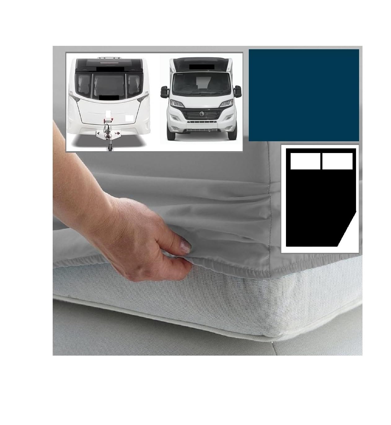 Bedtime Comforts Ltd Navy Caravan Or Motor Home "Corner Cut Off" Fitted Sheet - 300 Thread Count Percale Material - Hand Made To Order - 10" (26Cm) (, Right Hand Cut Off)
