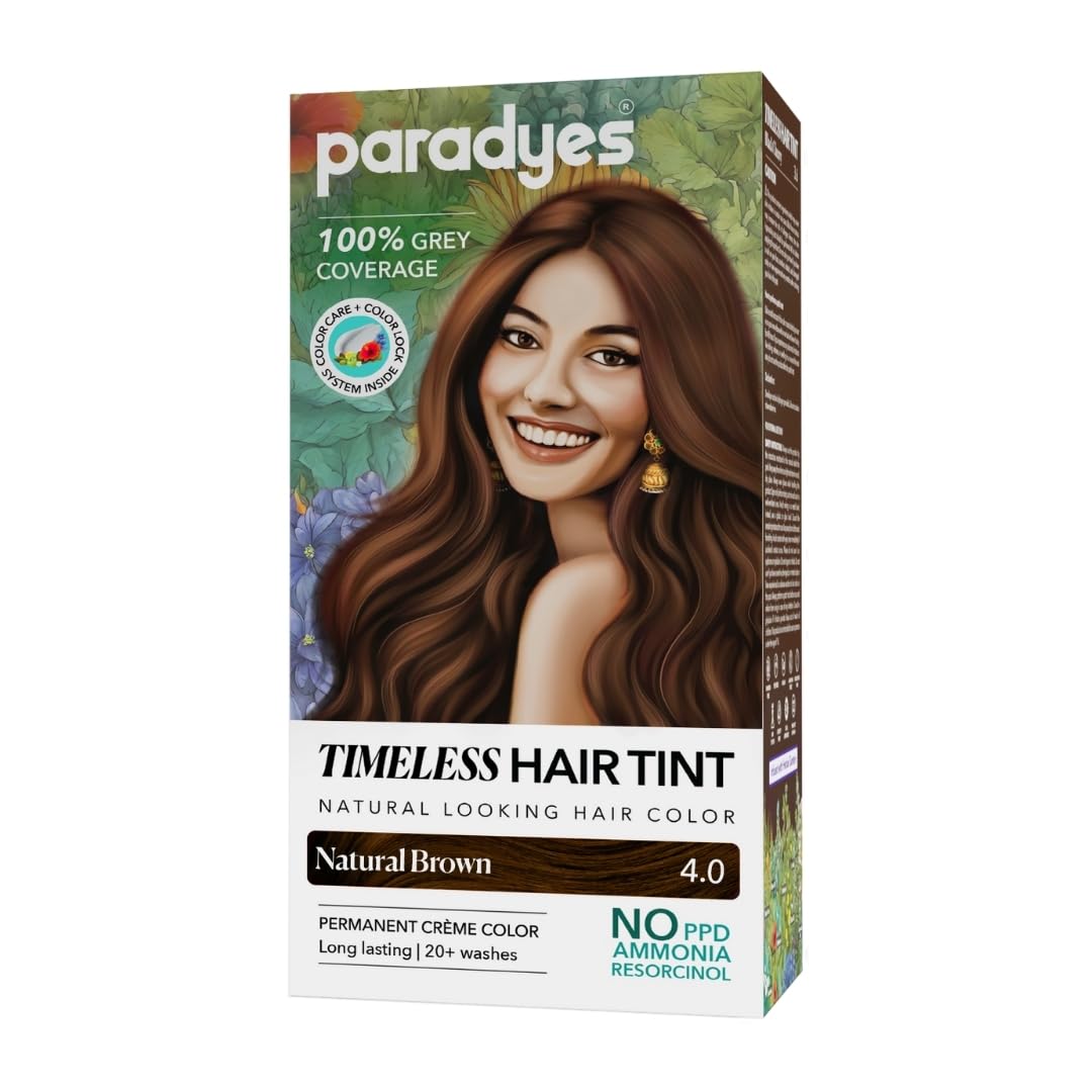 Natural Brown Hair Color | Timeless Hair Tint for Grey Coverage | No PPD, Ammonia or Resorcinol | Long-Lasting Crème Formula | 4.0 Natural Brown | 120g