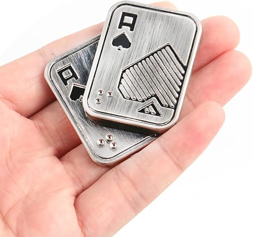 Miniatura 9 de Juguetes magnéticos de metal para ansiedad  Poker Ace Fidget Slider con 4 calcomanías suaves, juguete EDC para hombre, juguete para aliviar el