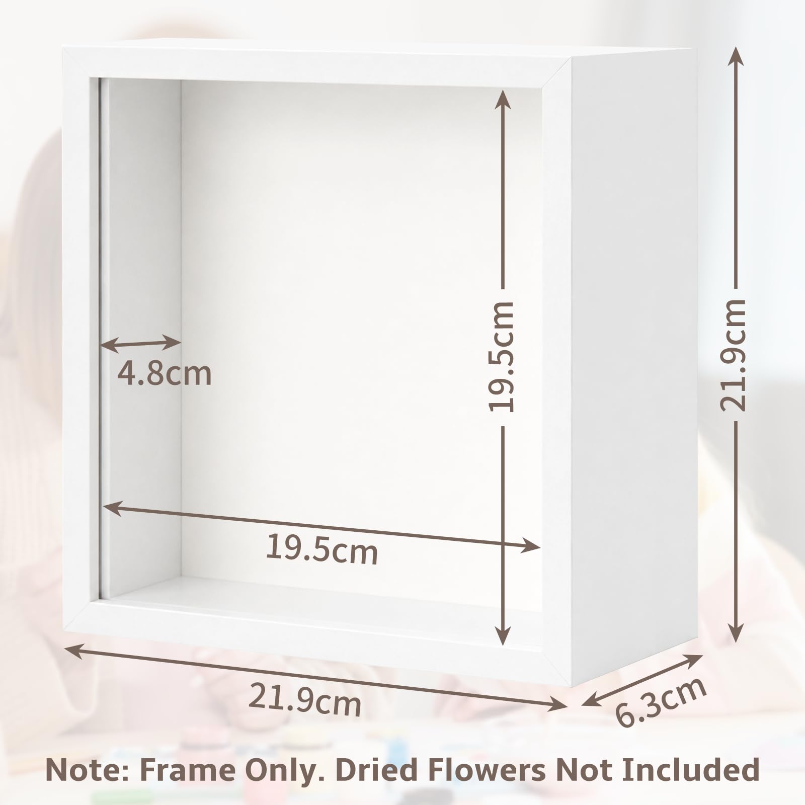 WISYOK Biała ramka 3D do wypełnienia, głęboka, 5 cm, 22 x 22 cm, ramka na przedmioty 3D, głęboka ramka na ścianę i biurko, Shadow Box na zdjęcia, przedmioty, bukiet ślubny, dzieła sztuki DIY