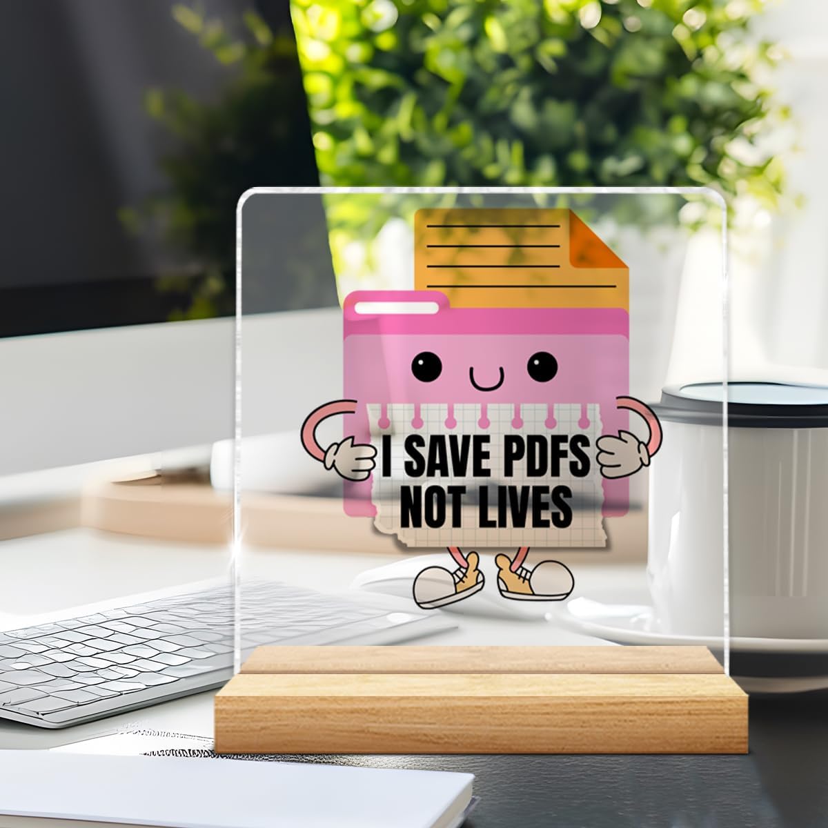 Funny Cute Office Desk Decor Sign, Humor Office Gifts for Coworkers Employees Colleagues, I Save Pdfs Not Lives Clear Desk Sign Cubicle Decor 4x4 Inch - Image 5
