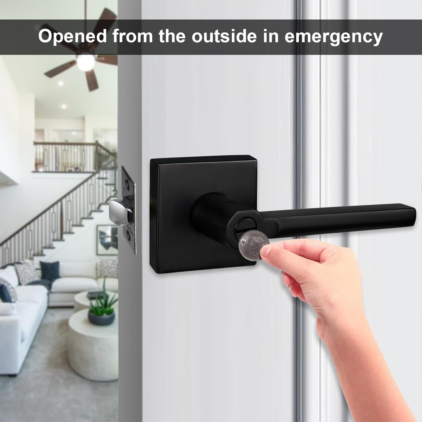 Bedroom Door Locks Privacy Lever For Bedroom/Bathroom, Interior Door Lever Keyless Lock Turn Thumb Door Lock Matte Black Finish Doors Knobs 3 Pack