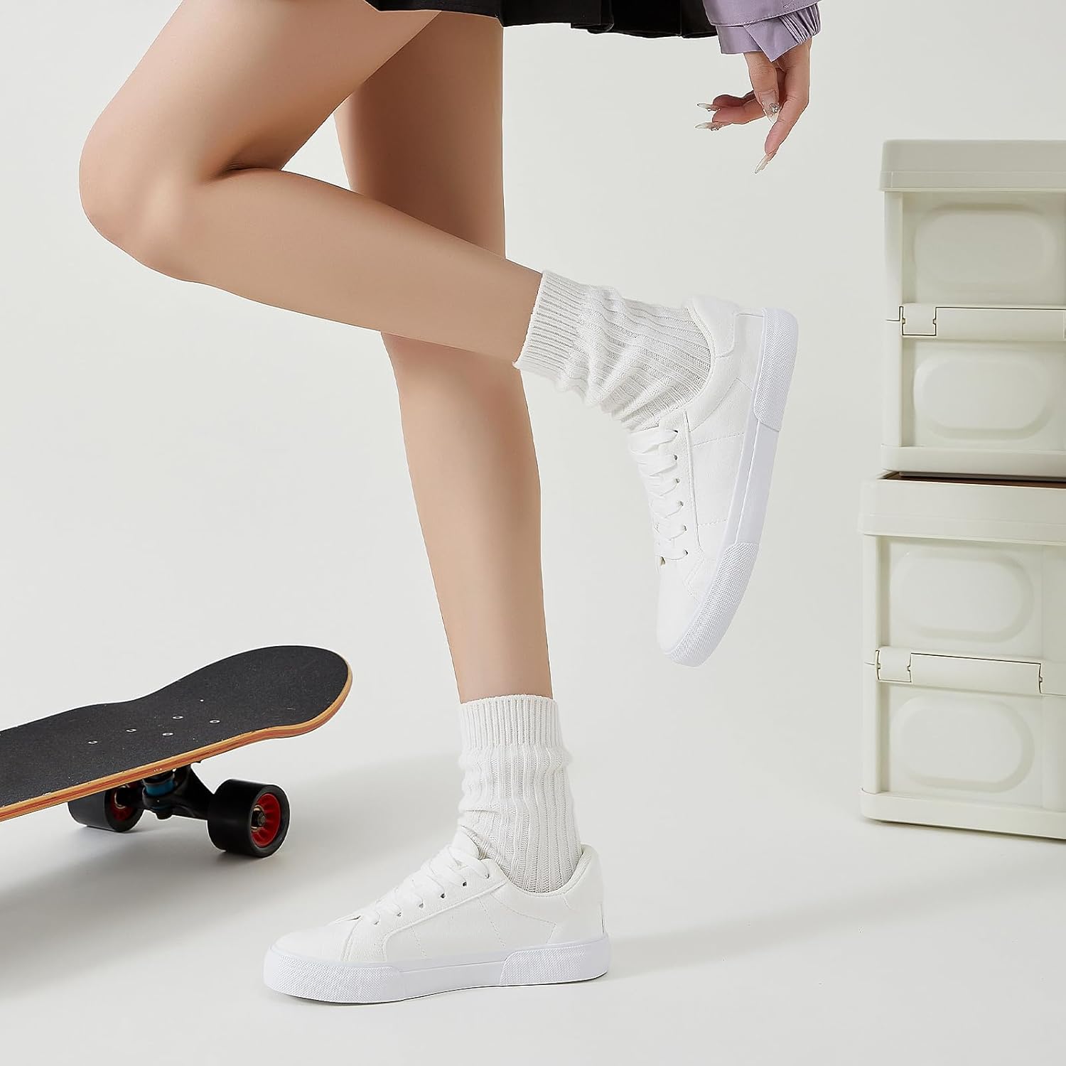 Uoidru Womens Tennis Shoes Faux Suede Sneakers Comfortable White Shoes for Women Lace Up Women Non Slip Casual Walking Shoes - Image 2