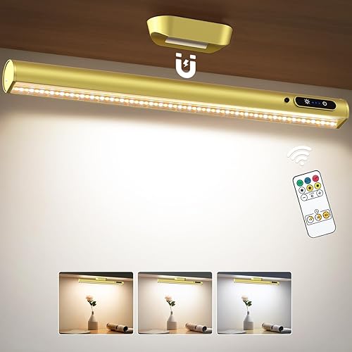 Moslumin Iluminación para debajo del gabinete inalámbrica, barra de luz LED magnética recargable con control remoto, tira de luces de pared que