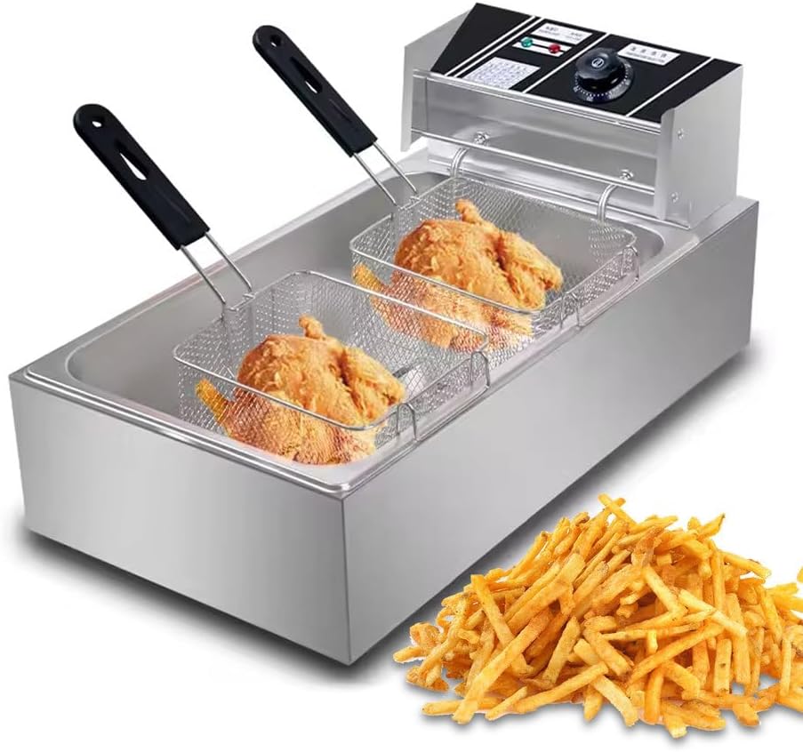 AIZYR Deep Fryer with Basket, Commercial Electric Countertop Fryer Frying Pot Stainless Steel Oil Fryer for Chicken, Fries, Chips