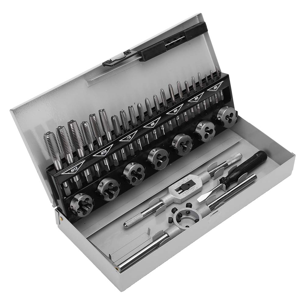 Set di filiere per maschiatura, Kit di Utensili manuali da 32 Pezzi, in Lega di Acciaio, Portatile, ad Alta durezza, Lavorazione CNC e Trattamento Termico con durezza 60 HRC