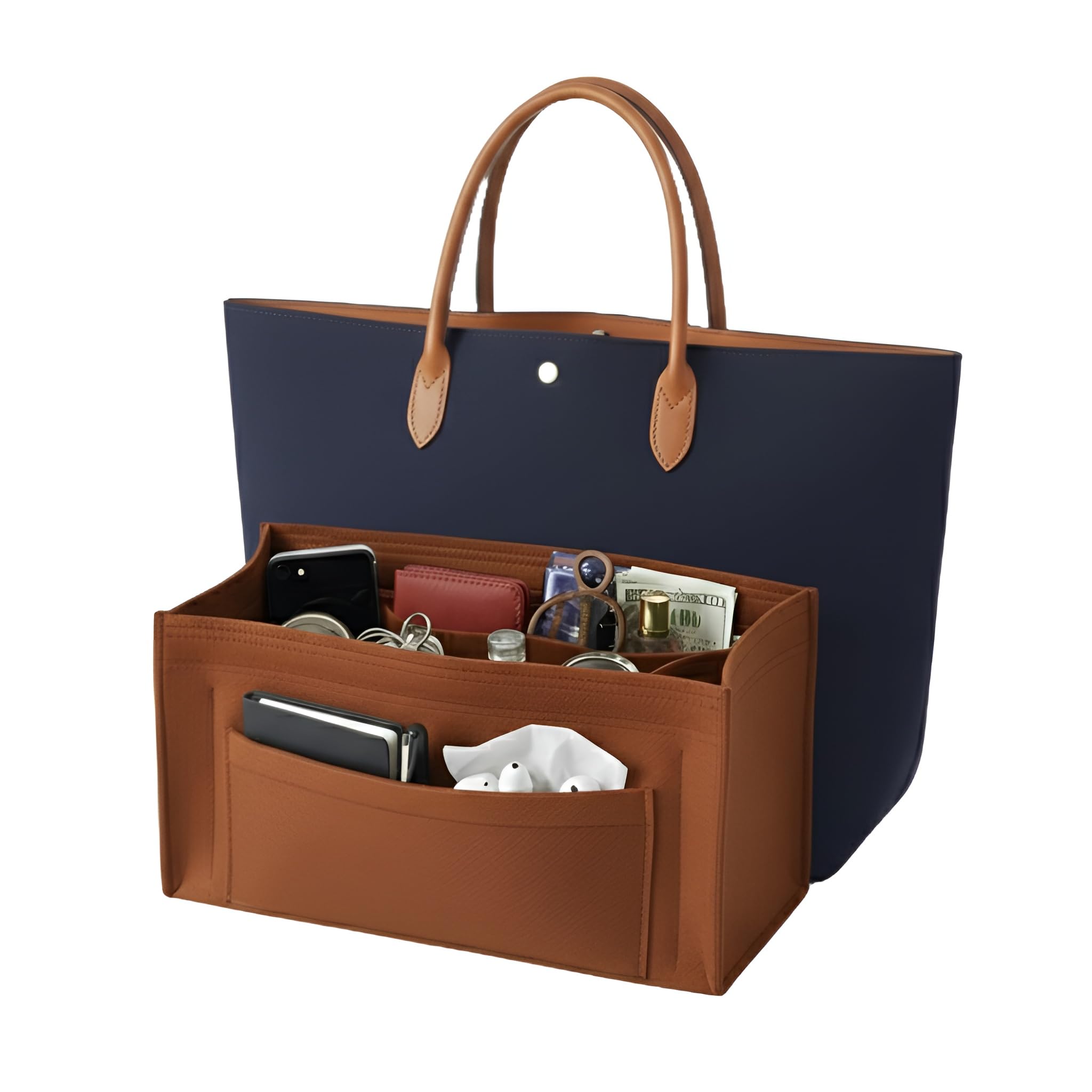 toteorga Tote Bag Organiser | Purse Organizer for Handbag | Bag Organiser for Ladies Handbags | Handbag Storage Insert with 7 Pockets + 1 Zip | Lilo | Small (Brown)-picture-38