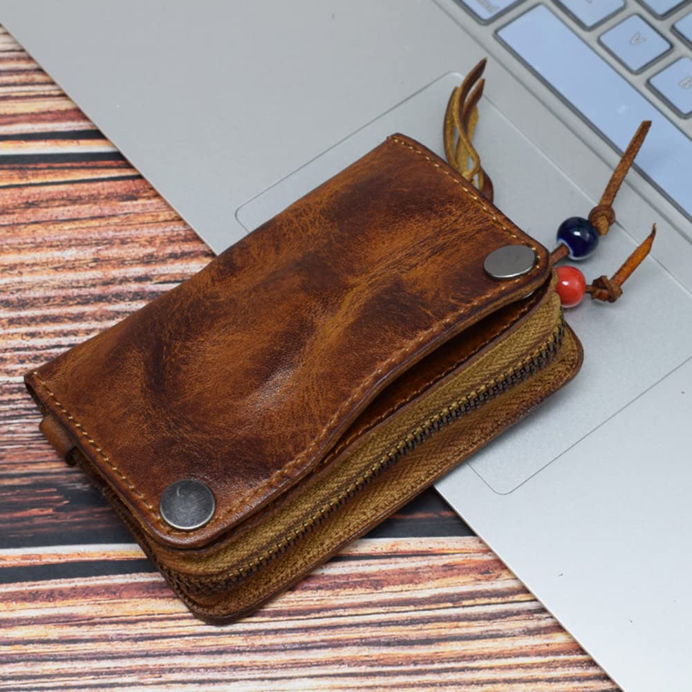 Ihreesy Genuine Cowhide Leather Key Holder Wallet - Vintage Brown, Holds 6 Keys, Cards & Cash - View #11