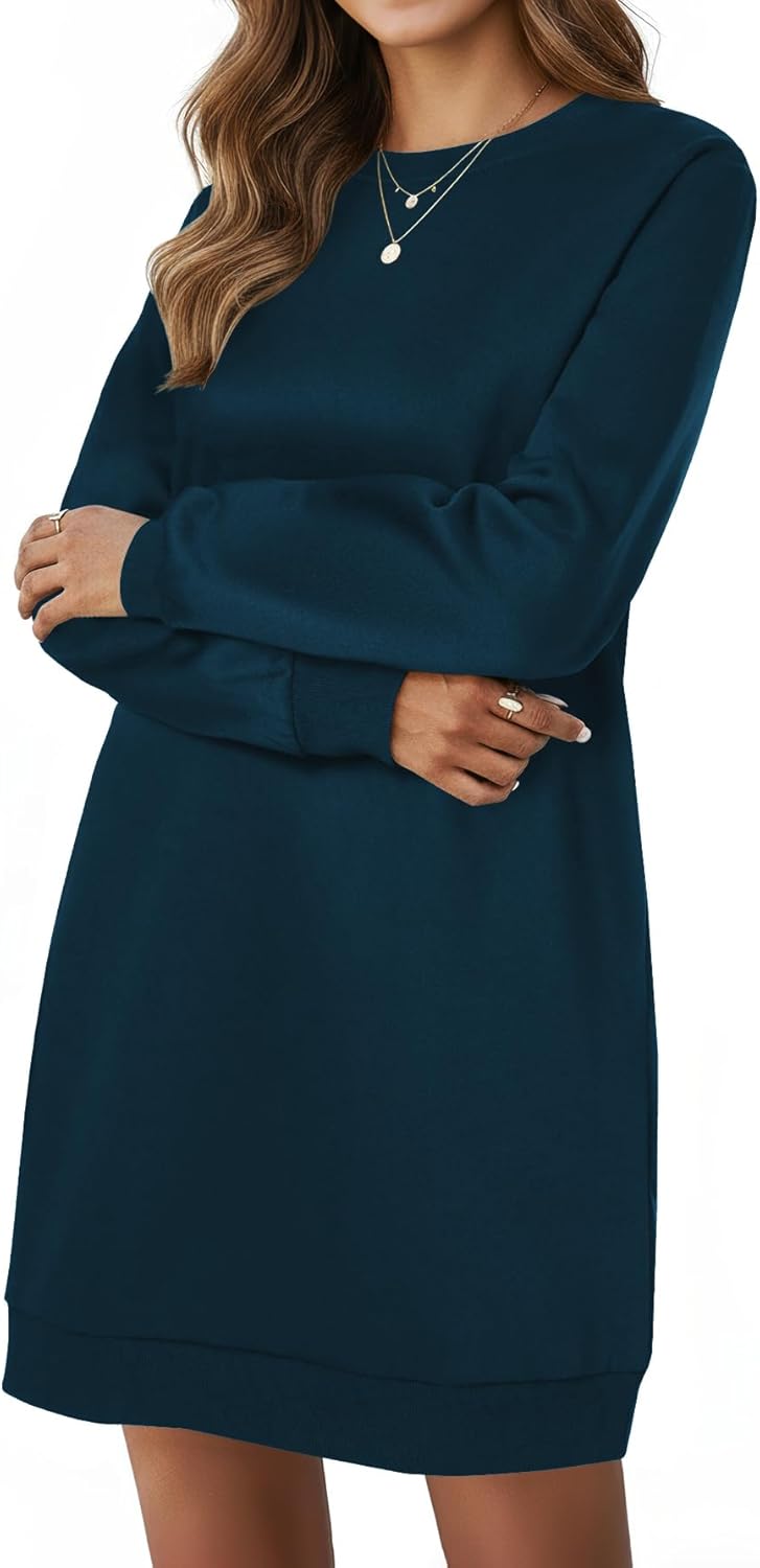 LYANER Women's Sweatshirt Dress Crewneck Long Sleeve Loose Fit Mini Sweat Shirt Dress with Pockets - Image 4