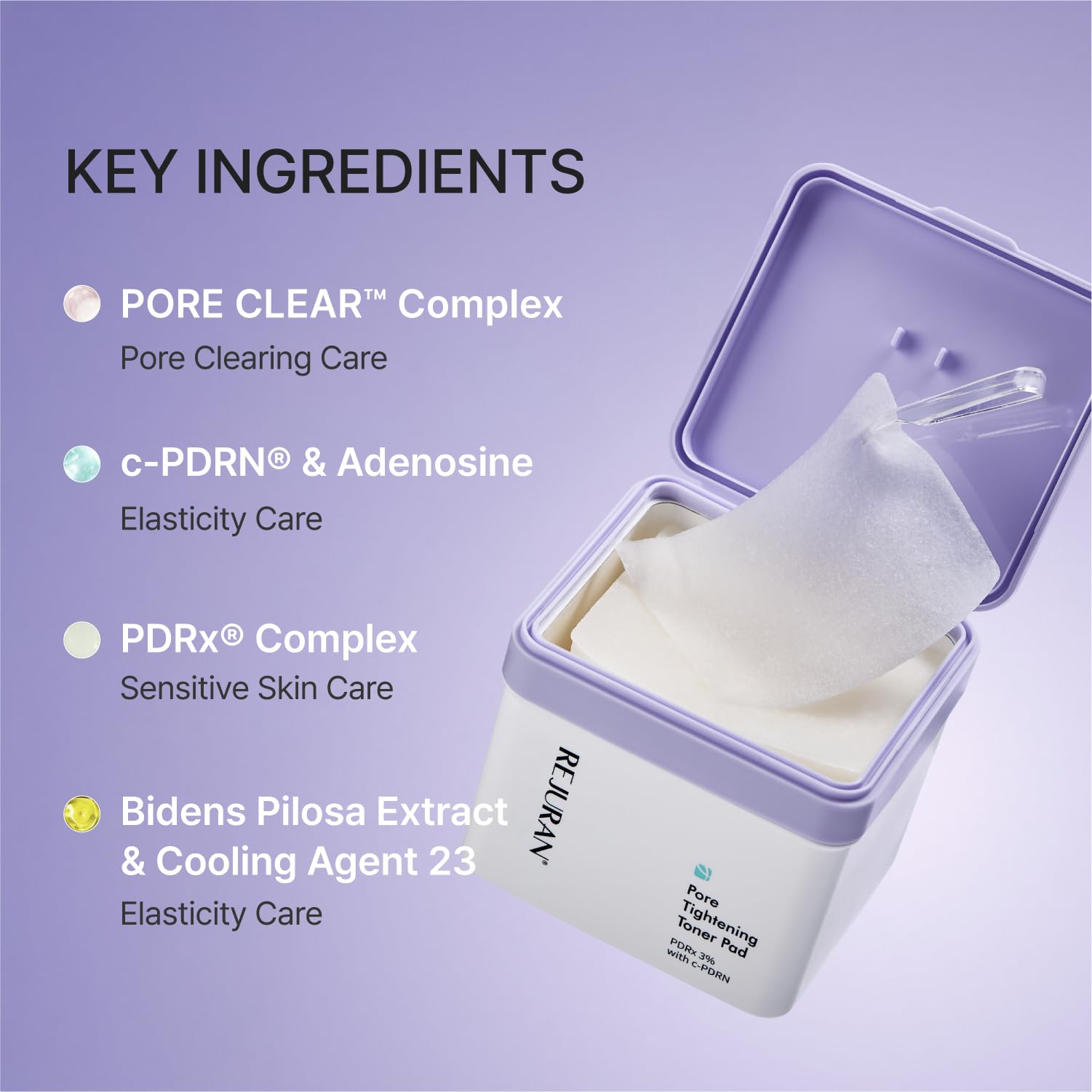 REJURAN Disques Toniques Resserrant Les Pores, Pdrx 3% Avec Dot C Pdrn. Disques Nettoyants Et Rafraîchissants Pour Les Pores, Pour Une Peau Équilibrée, 60 Disques (1 Paquet) Nerpad