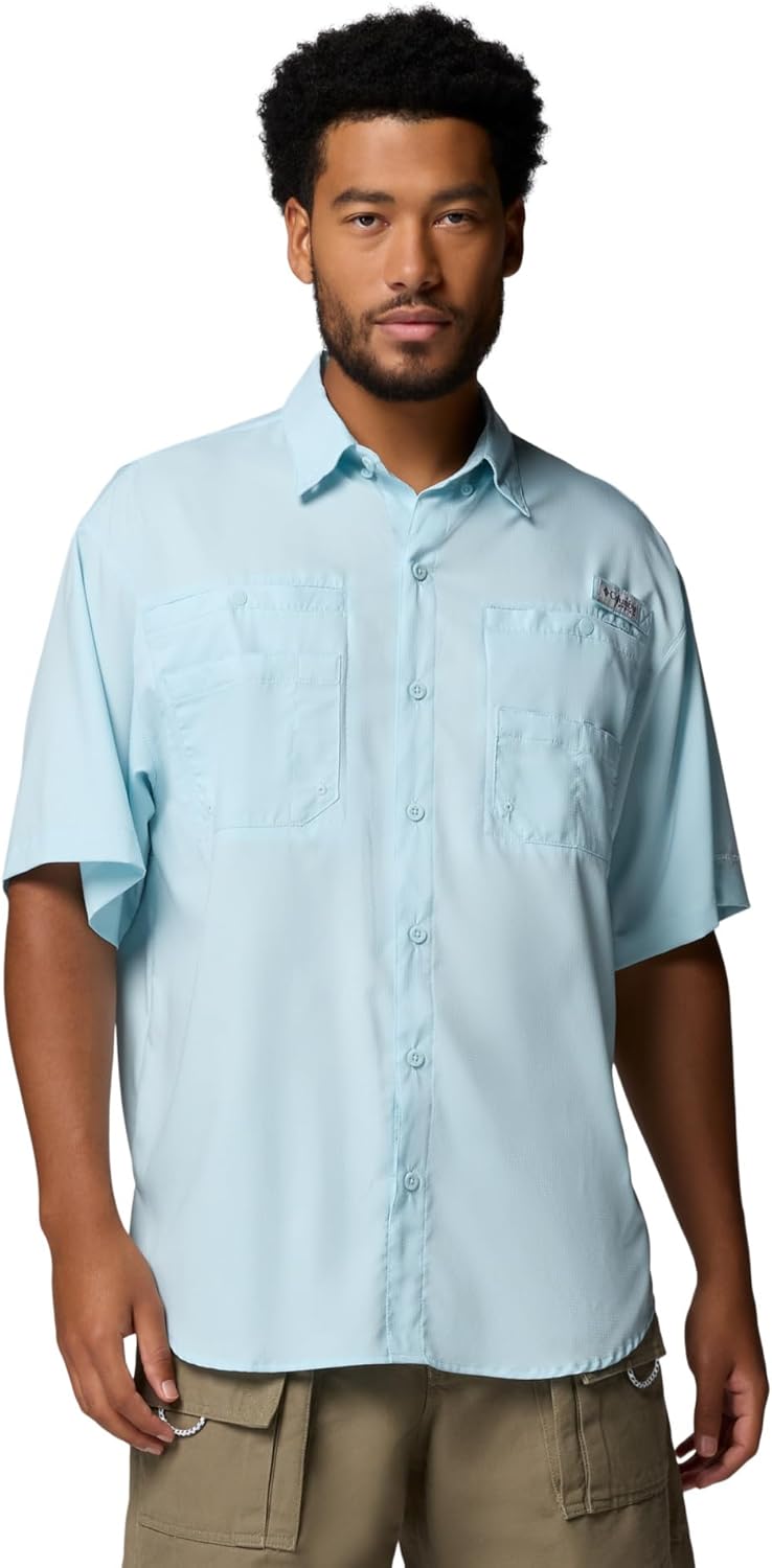 Columbia Men's PFG Tamiami II Short Sleeve Fishing Shirt, Marine Light, Large