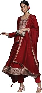 Libas Embroidered Silk Blend Anarkali Kurta With Churidar and Dupatta Price In India